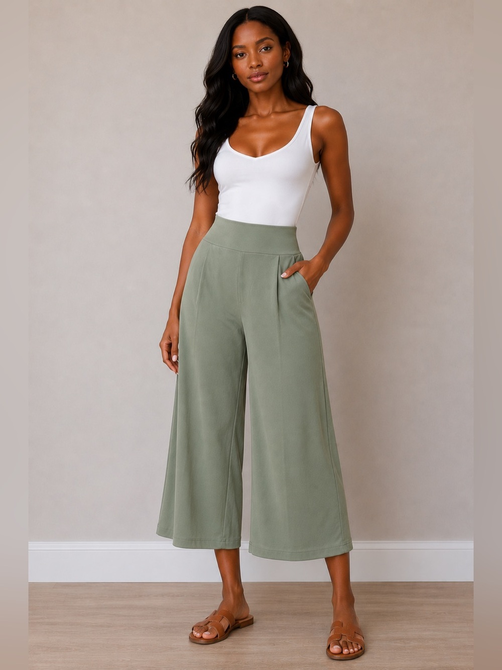Susana Monaco Olive Green Wide Leg Capris
